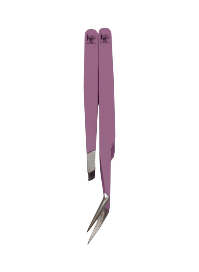 KC Republic Violet Curved and Wide Straight Professional Tweezer Set - 2 Tweezers Great For Eyebrow, Eyelash, Facial, Ear, Nose & Ingrown Hair Remover Treatment. Make Perfect Eyebrow Shapes - Image 4